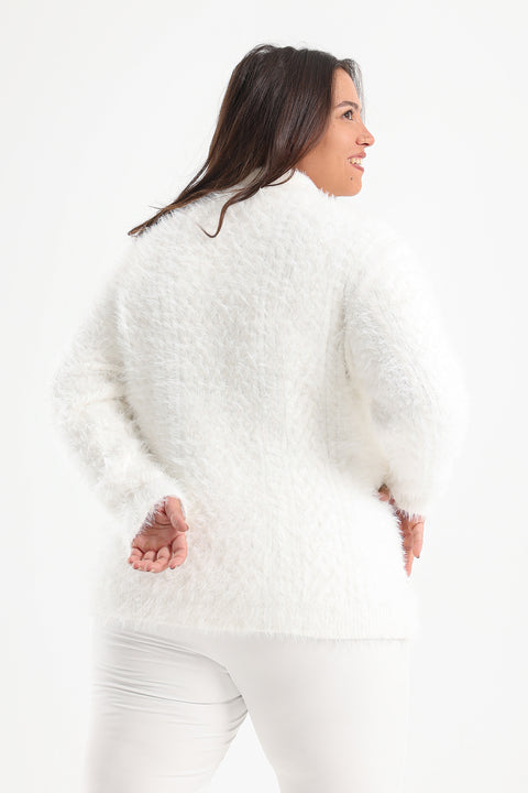 Pullover Textured with Feathers