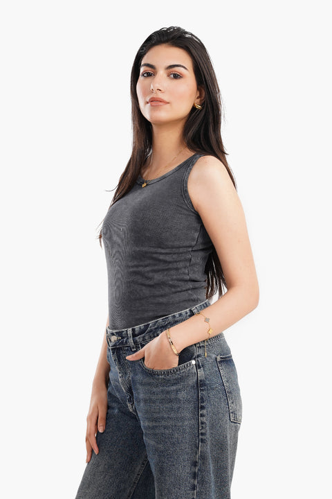 Plunge Neck Ribbed Top