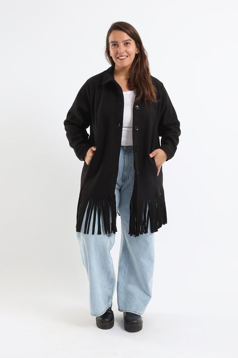 Wool Shirt with Pockets And Fringed Hem