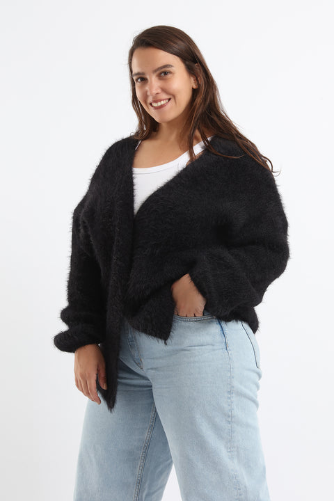 Oversized Plain Fleece Cardigan