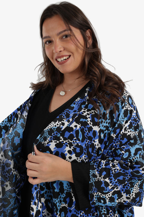 Blue Leopard Printed Kimono