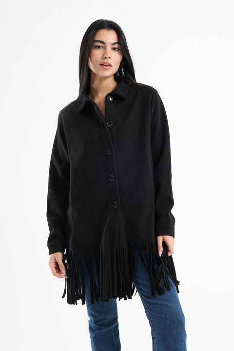 Wool Shirt with Pockets And Fringed Hem