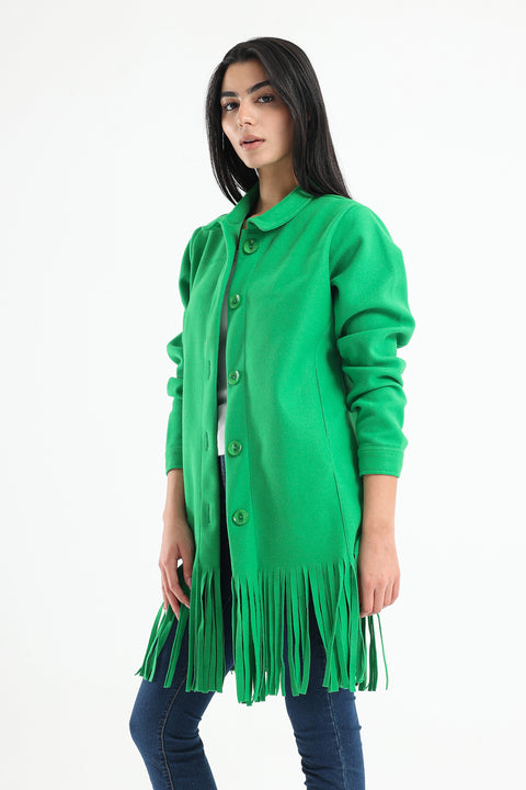 Wool Shirt with Pockets And Fringed Hem