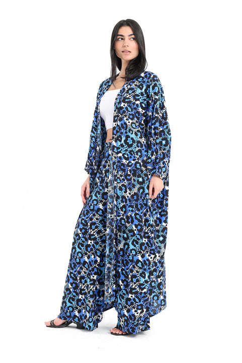 Blue Leopard Printed Kimono