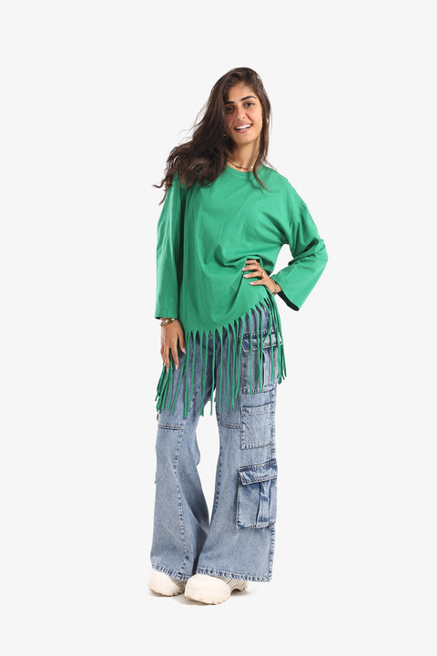 Relaxed Fit T-Shirt with Fringes