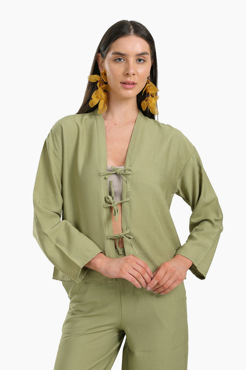 Tie Front V-Neck Blouse