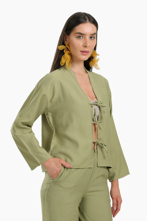 Tie Front V-Neck Blouse
