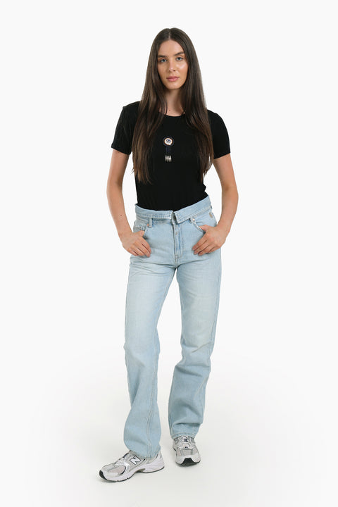 Turn Down Straight Cut Jeans