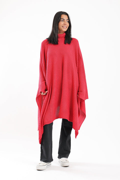 Wool Poncho with Turtle Neck