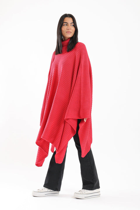 Wool Poncho with Turtle Neck
