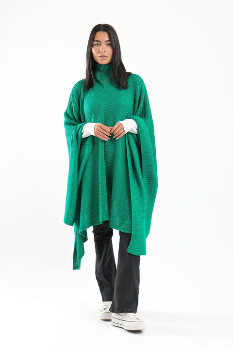 Wool Poncho with Turtle Neck