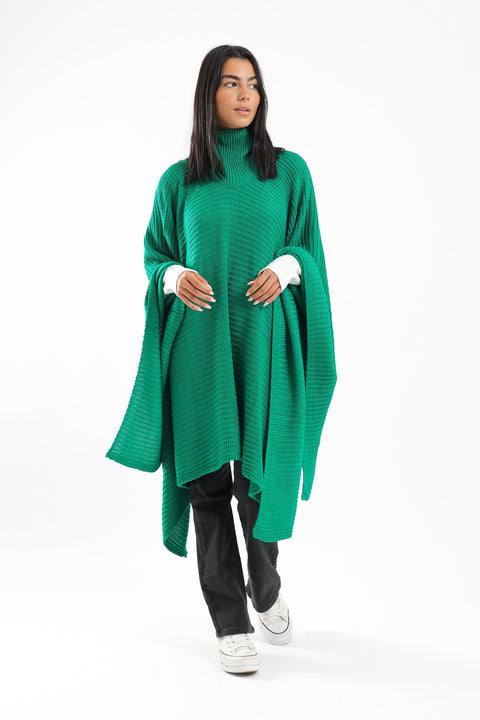 Wool Poncho with Turtle Neck