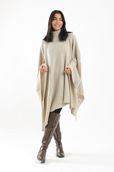 Wool Poncho with Turtle Neck