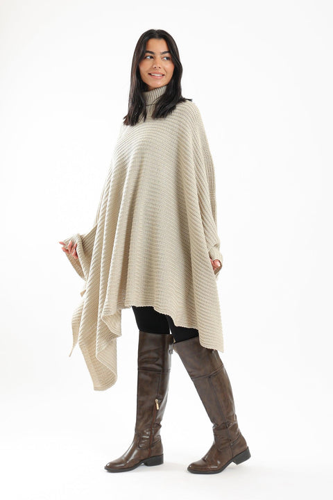 Wool Poncho with Turtle Neck