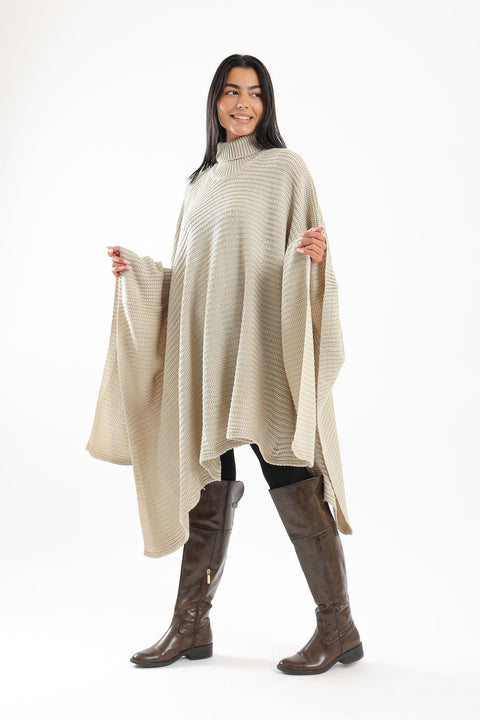 Wool Poncho with Turtle Neck