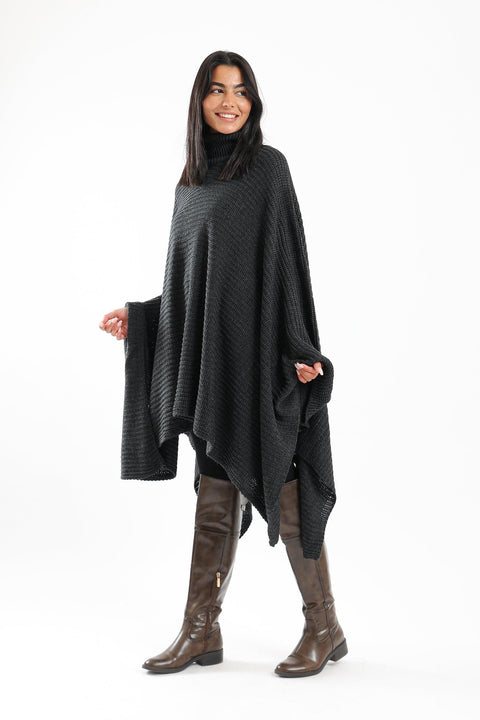 Wool Poncho with Turtle Neck