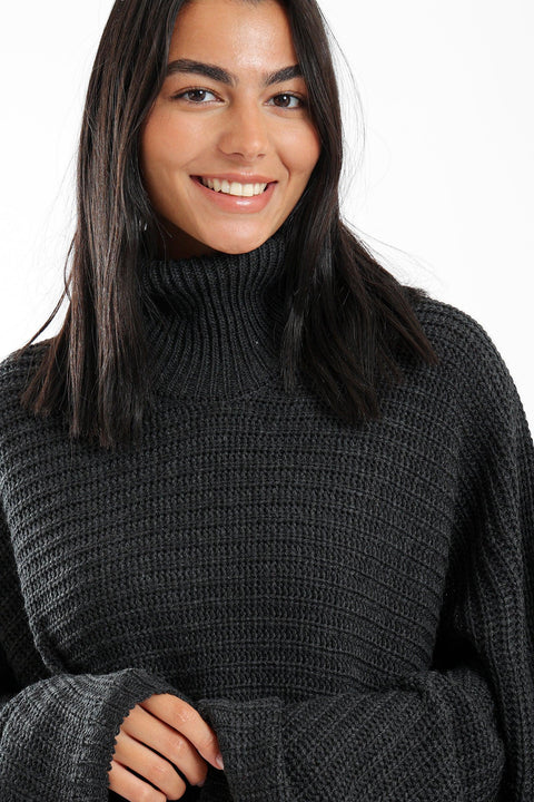 Wool Poncho with Turtle Neck