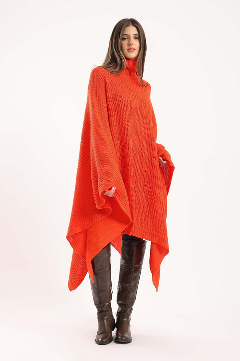 Wool Poncho with Turtle Neck