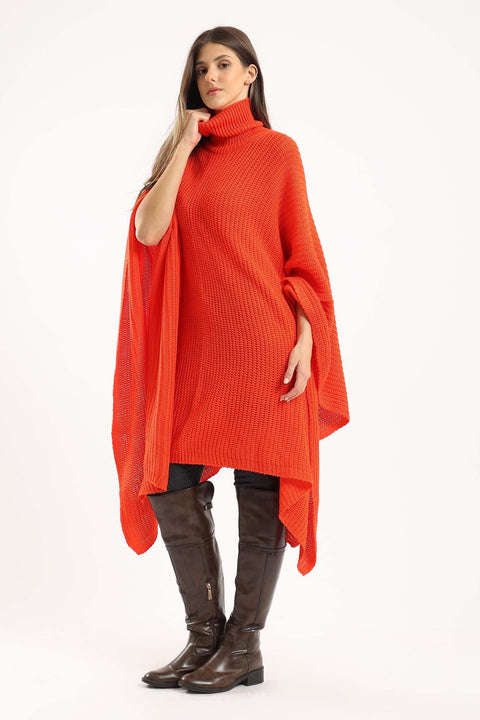 Wool Poncho with Turtle Neck