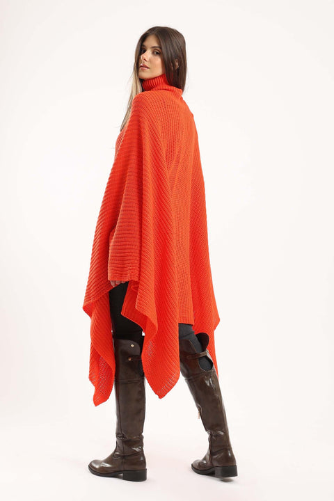 Wool Poncho with Turtle Neck
