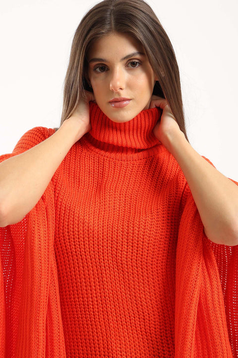 Wool Poncho with Turtle Neck