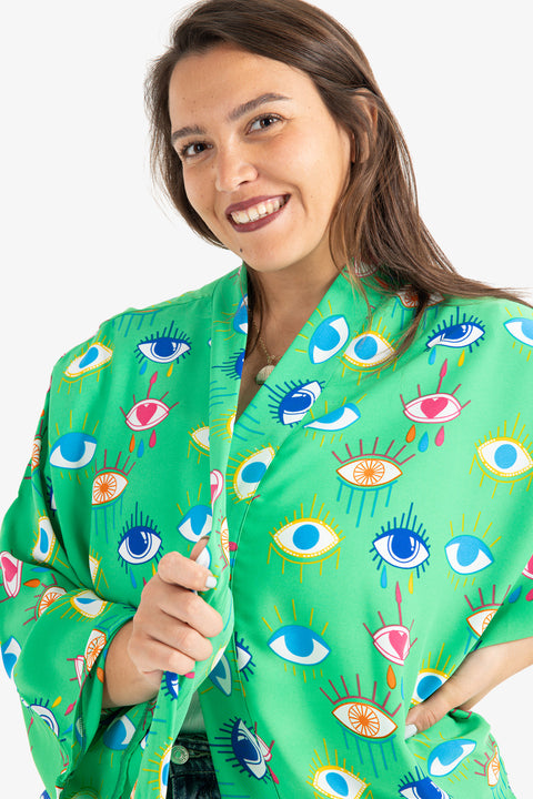 Eye Printed Voile Kimono