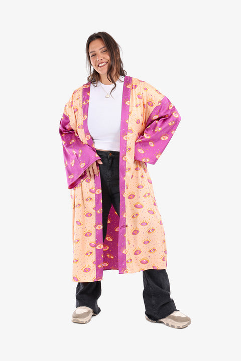 Color Block Satin Kimono