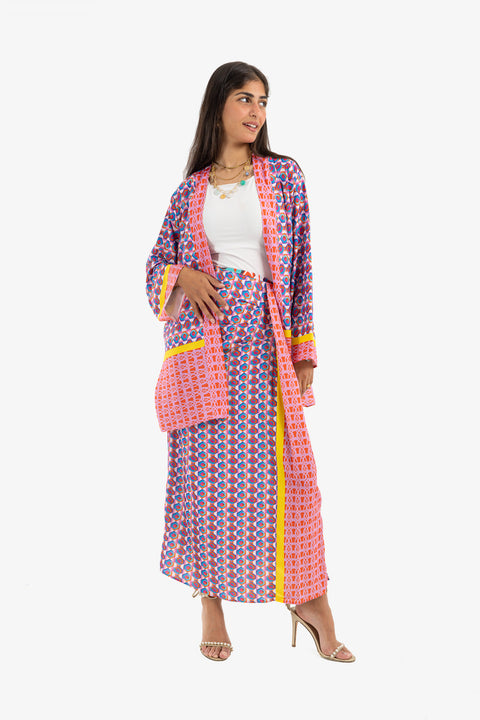Colored Printed Pattern Kimono