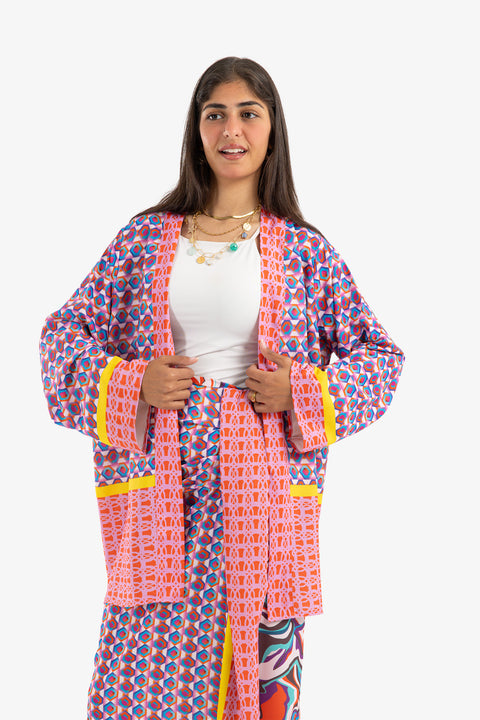 Colored Printed Pattern Kimono