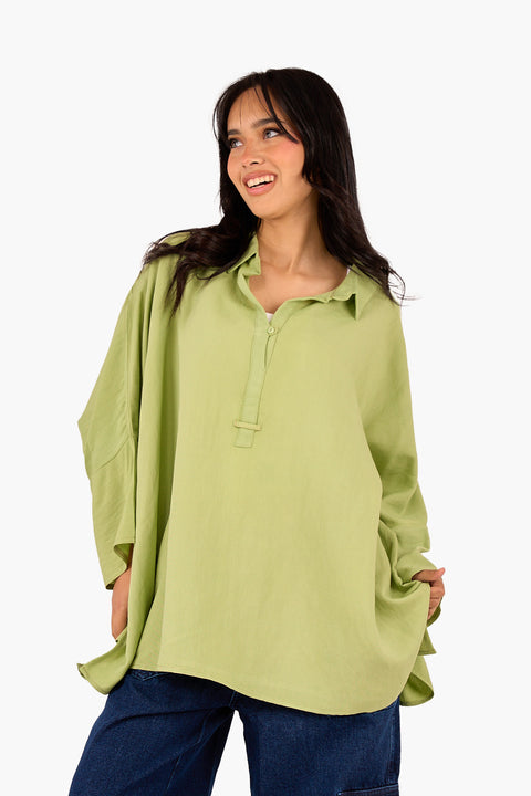 Half Placket Oversized Shirt