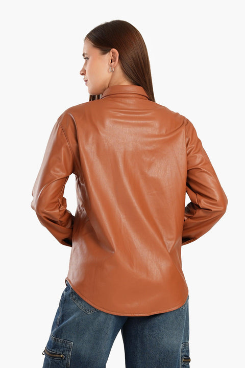 Leather Shirt with Snap Closure