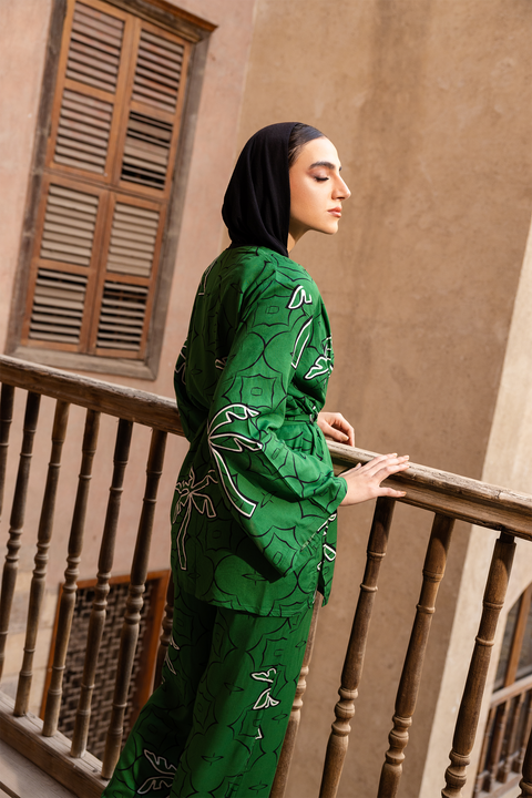 Palm Printed Green Pants
