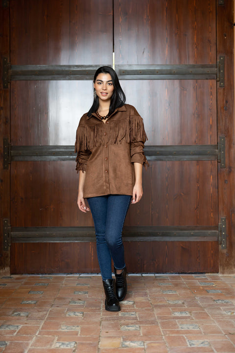 Suede Shirt with Fringes