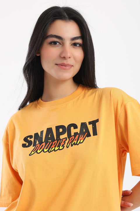 Cotton T-shirt with SnapCat Print - Clue Wear