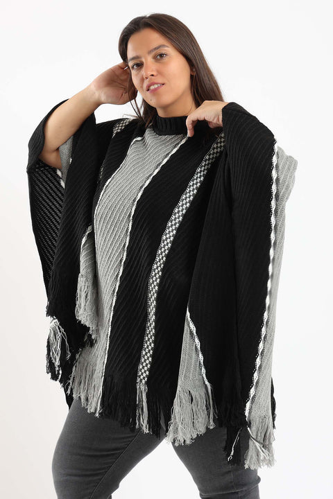 Wide Vertical Knitted Poncho