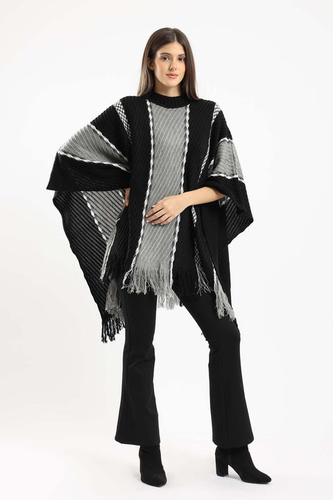 Wide Vertical Knitted Poncho