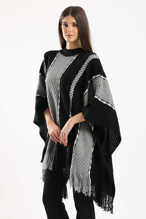 Wide Vertical Knitted Poncho