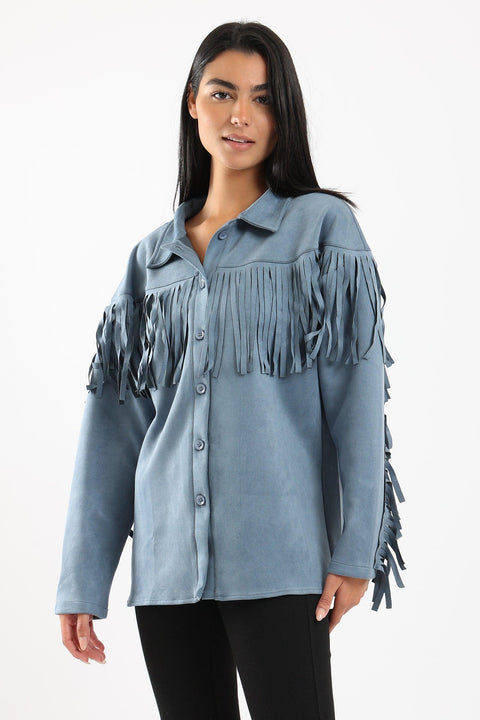 Suede Shirt with Fringes - Clue Wear